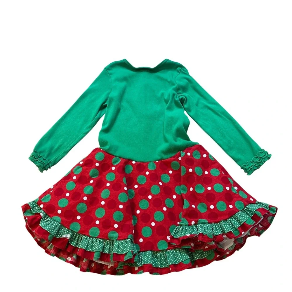 Rare Editions Christmas Dress Kids Green Red‎ Snowman Polka Dot Ruffle SIZE 6